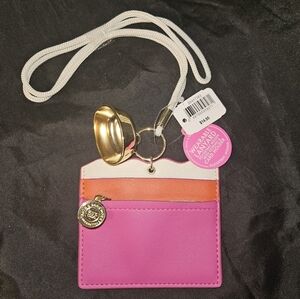 COPY - Pink & Orange Card Holder Lanyard with Coin Pocket Pocket Back Holder